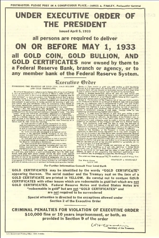 The public notice of Executive Order 6102, 1933