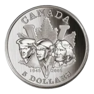 1 oz End of the Second World War, 60th Anniversary - 2005 $5 Pure Silver Coin