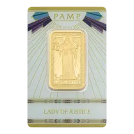 1 oz PAMP Suisse Lady of Justice Gold Bar in Assay