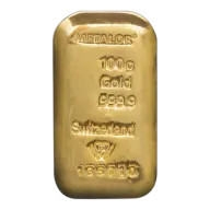 Metalor 100g Cast Gold Bullion Bar