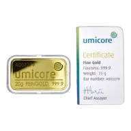 Umicore 20 Gram Gold Bar