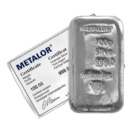 Metalor 100 Gram Silver Bar