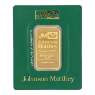 1oz Johnson Matthey Gold Bar Carded w/Assay .9999