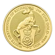 UK Royal Mint Gold Queen's Beast 1 oz: White Greyhound of Richmond - 2021