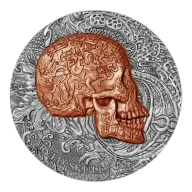 Cameroon: Carved Skull Bones 1 oz silver 2017 Antiqued Coin