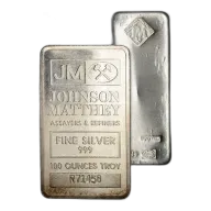 100 oz JM Silver Bar - Johnson Matthey .999 Fine Random Design