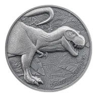 Cameroon: Lost World - Tyrannosaurus Rex 2 oz Silver 2024 High Relief Antiqued Coin