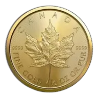 1/2 Oz Gold Canadian Maple Leaf - BU (Random Year, Sealed Packaging)