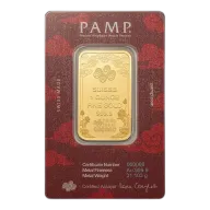 1oz Gold Bar Pamp Suisse Good Luck Yellow Dragon in Assay