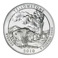2010 5 Oz America The Beautiful Yellowstone Silver Coin - BU