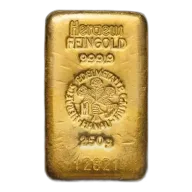 Gold 250g Bar Heraeus - Pre-Owned