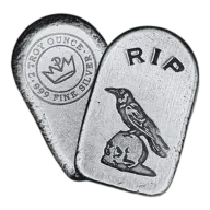 2 oz .999 Fine Silver - Limited Edition Skull and Raven Tombstone Bar (Serial Number 14 to 99)
