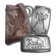 5 oz .999 Fine Silver Bar - Monarch Viking Warrior with Double Axe and Custom Leather Pouch