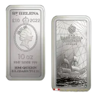 2022 St. Helena 10 Ounce St. Helena East India Company Silver Coin Bar