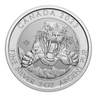ICE AGE SERIE - Smilodon Sabre-tooth Cat 2 oz 99.99% Silver Bu Coin Canada 2023