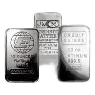 10 oz Platinum Bar - Brand Varies .999+ (No Card)