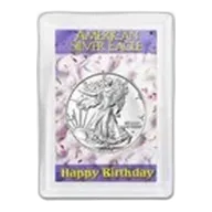 2026 1 oz Silver Eagle - w/Harris Holder, Happy Birthday Design