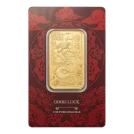 1 oz PAMP Suisse Good Luck Yellow Dragon Gold Minted Bar (in Assay)