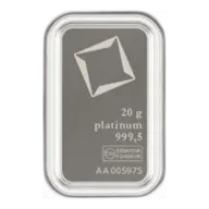 20 gram Platinum Bar - Valcambi Suisse - 999.5 Fine in Sealed Assay