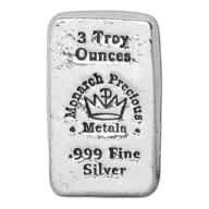3 oz .999 Fine Silver Bar - Monarch Poured