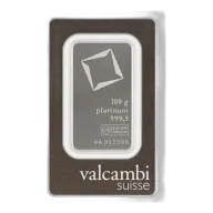 100 gram Platinum Bar - Valcambi Suisse - 999.5 Fine in Sealed Assay