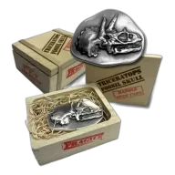3 oz .999 Fine Silver - Triceratops Dinosaur Fossil Skull Bar with Wood Crate