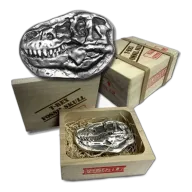 3 oz .999 Fine Silver - T-Rex Dinosaur Fossil Skull Bar with Wood Crate