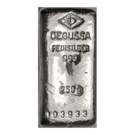 250 Gram Degussa Suisse Silver Bullion Bar 999.0 Fine