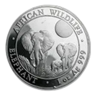 Somalia 1 oz Silver Elephant (Random, Abrasions)