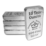 10 oz .999 Fine Silver Bar - Monarch Poured