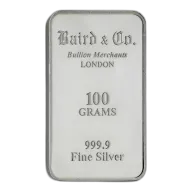 100g Baird & Co 999.9 Fine Silver Bar Minted