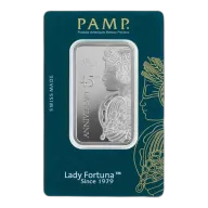 1 oz PAMP 45th Anniversary Lady Fortuna Silver Bar (In Assay)