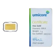 1g Minted Gold Bullion Bar Umicore Pre-Owned