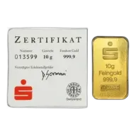 Gold Bullion 10 Gram Wafer KINEBAR Bar In Sleeve with Cert Argor Heraeus - Pre-Owned