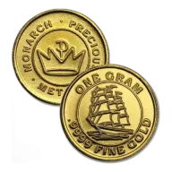 1 Gram .9999 Fine Gold Round - Monarch - Tall Ship (Sealed in Capsule)