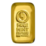 5 oz Cast-Poured Gold Bar - 9Fine Mint