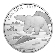 1 oz. Pure Silver Coin - Paw Prints on the Edge: Polar Bear (2017)