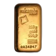 250 gram Gold Bar - Valcambi (Cast/Poured w/Assay)