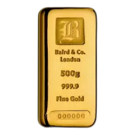 500g Baird & Co 999.9 Fine Gold Bar Casted