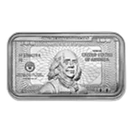 5 oz Silver Bar - Ben Franklin $100 Bill Design