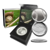 1 oz Fine Silver - Curved Domed 3D Round - Baseball w/Capsule and Box