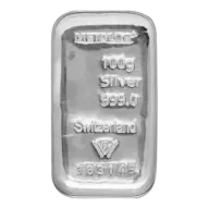 Metalor 100g Cast Silver Bullion Bar