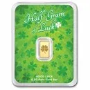1/2 gram Gold Bar - Half Gram of Luck (Green Lucky Clover Card)