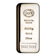 1 Kilo JBR Baird Cast Silver Bar, 999% Ag