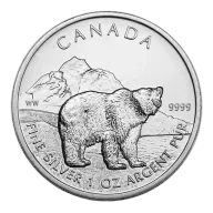 2011 Canadian 1 oz .9999 Fine Silver Grizzly Bear Coin Wildlife Series BU