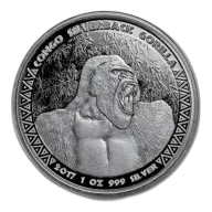 Pre-Owned Congo Silverback Gorilla 1oz Silver Coin - VAT Free - Mixed Dates