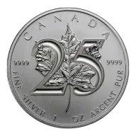 1 oz 2013 Canadian Maple Leaf 25th Anniversary $5 .999 Silver Coin