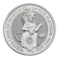 2021 1oz British Platinum Queens Beast White Lion Coin (BU)