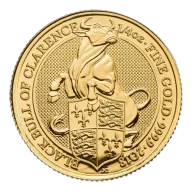 Pre-Owned 2018 UK Queen's Beasts The Black Bull Of Clarence 1/4oz Gold Coin