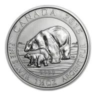 1.5 oz Silver Coin - 2015 Polar Bear And Cub - Royal Canadian Mint - RCM .9999 Ag
